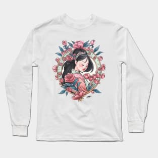 Pink Princess Geisha Art Deco Watercolour Long Sleeve T-Shirt